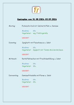 Speiseplan vom 31.08.2026-03.09.2026 Speiseplan vom 31.08.2026-03.09.2026